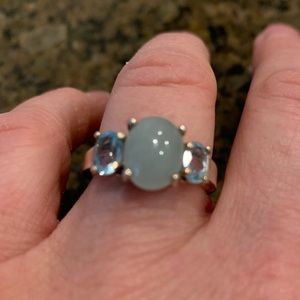 Beautiful .925 Silver ring opal and aquamarine
